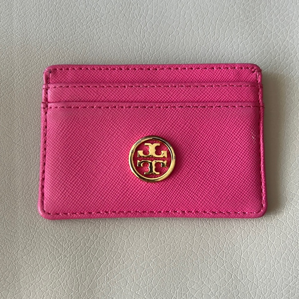 Hot pink with gold hardware Tory Burch card holder